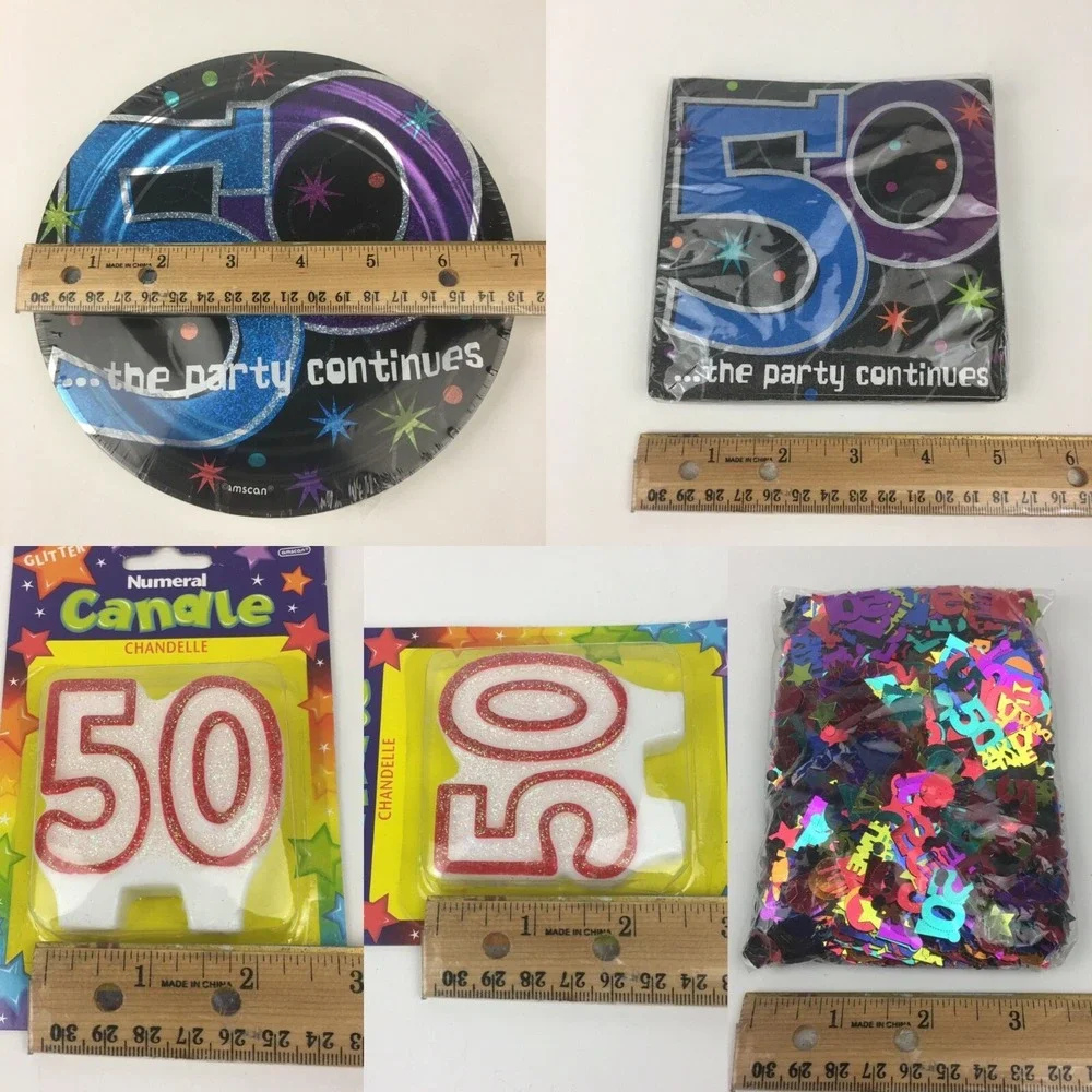 50th Birthday Confetti Candles Napkins Plates Party Black Silver Colorful‎ READ